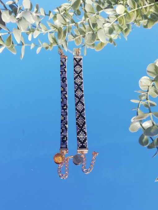 Geweven kralen armband 'Xoxo black & grey'