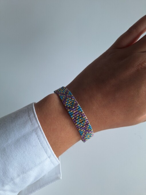 Geweven kralen armband 'Xoxo blue & purple'