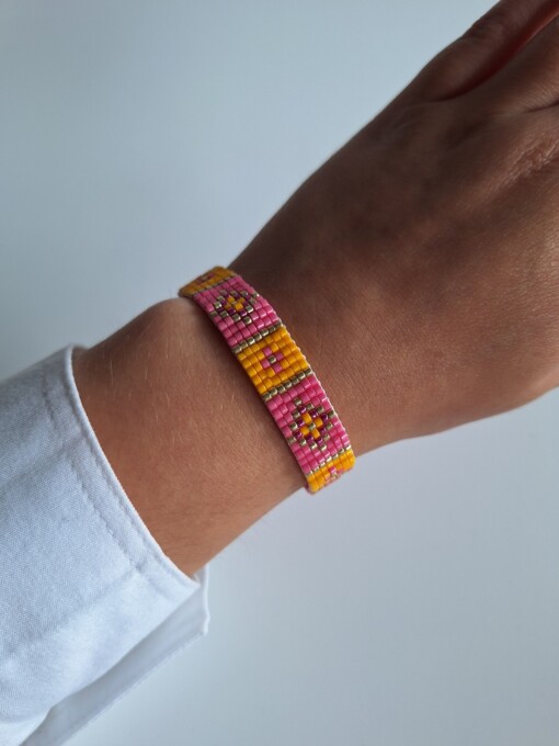 Geweven kralen armband 'Yellow stained glass'