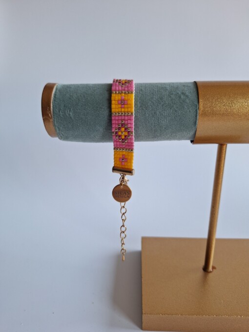 Geweven kralen armband 'Yellow stained glass'