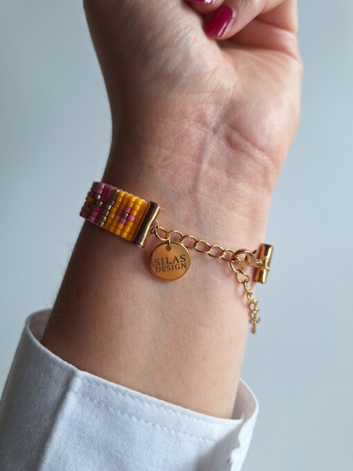 Geweven kralen armband 'Yellow stained glass'