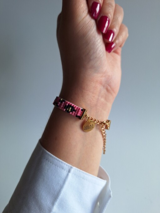 geweven kralen armband 'Hot pink leopard'