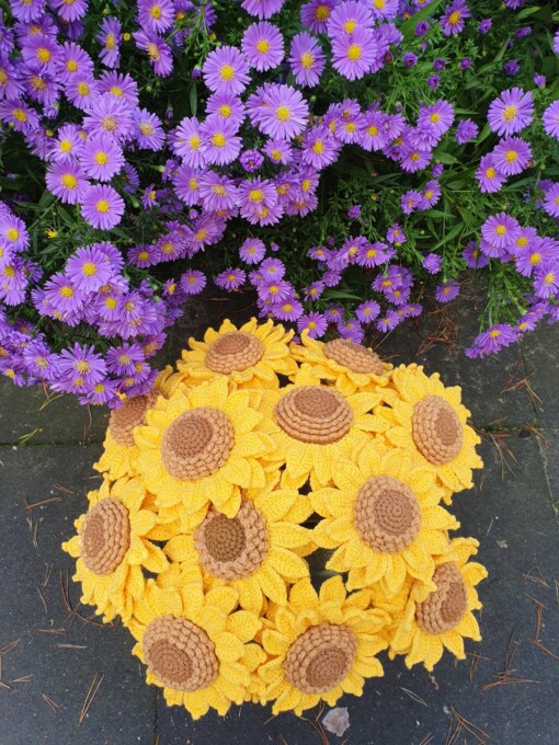 Gehaakte groet zonnebloemen