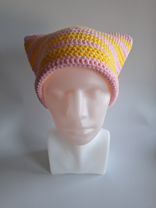 Gehaakte muts 'Baby pink & yellow'
