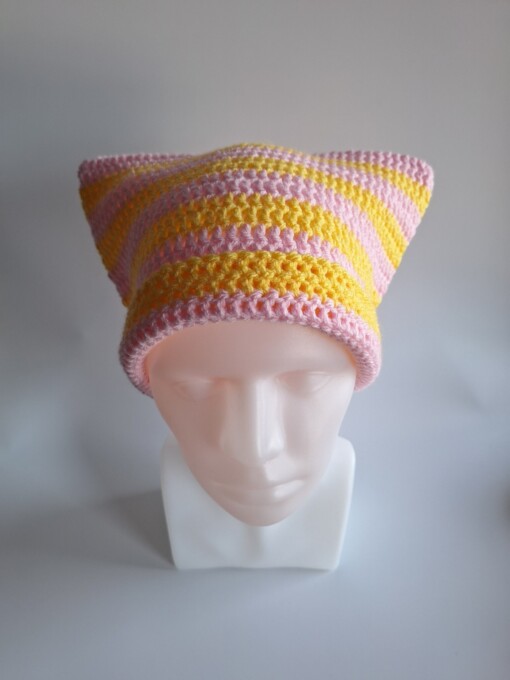 Gehaakte muts 'Baby pink & yellow'