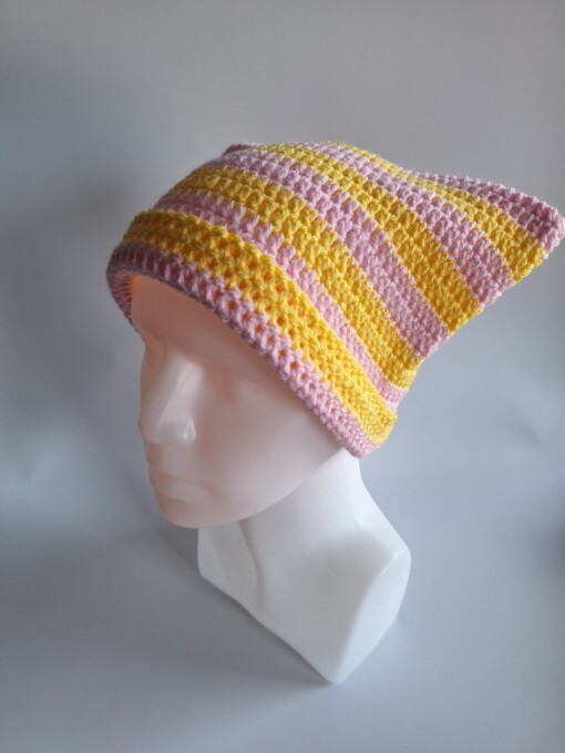 Gehaakte muts 'Baby pink & yellow'