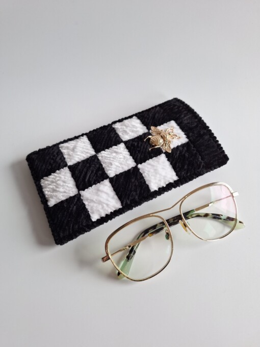 Geweven brillenkoker 'Black & white check'