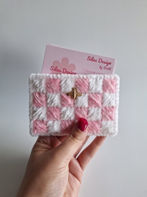 geweven pasjeshouder 'White & babypink'