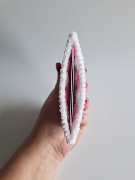 geweven pasjeshouder 'White & babypink'