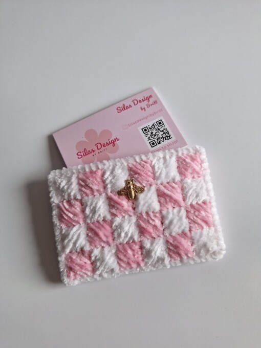 geweven pasjeshouder 'White & babypink'