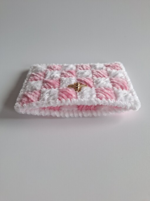 geweven pasjeshouder 'White & babypink'