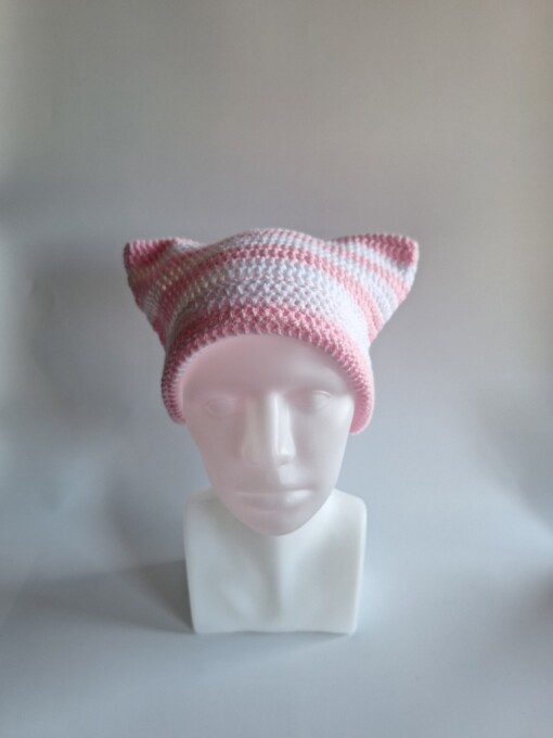 Gehaakte muts 'Baby pink & white'