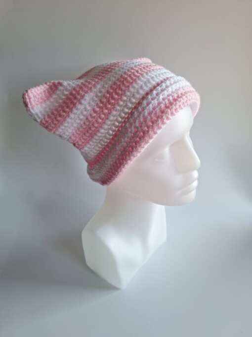 Gehaakte muts 'Baby pink & white'