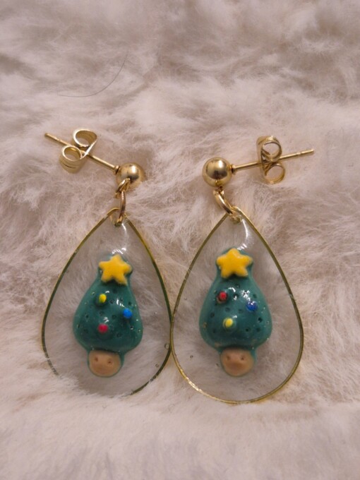 X'mas tree Resin waterdruppel goude oorbellen