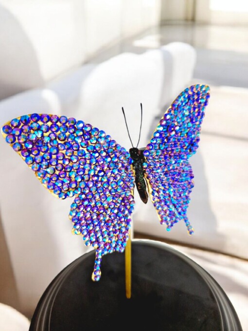 Echte papilio vlinder met Swarovski kristal 23ct verguld en opgezet onder dome - gelimiteerde editie