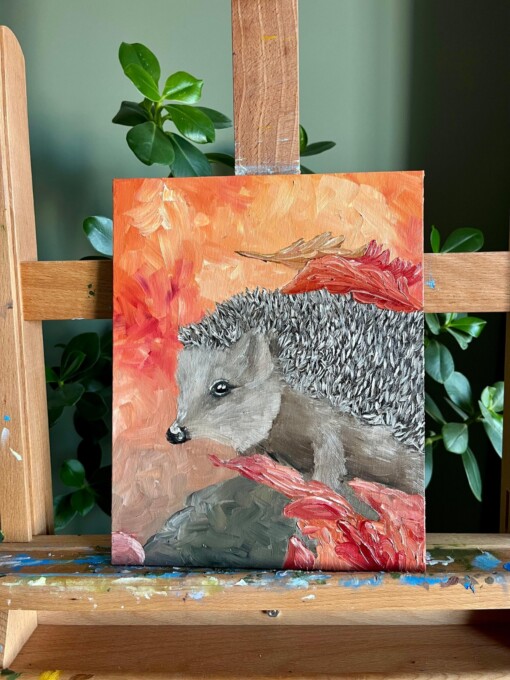 Schilderij "Egel" - origineel kunstwerk in olieverf