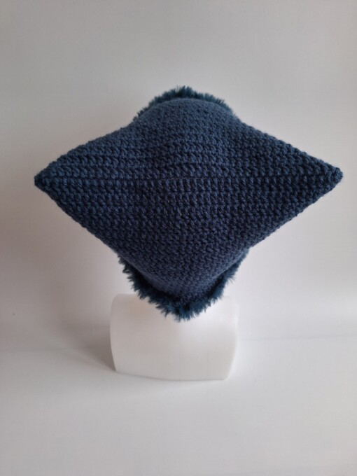 Gehaakte muts met imitatiebont 'Denim blue'