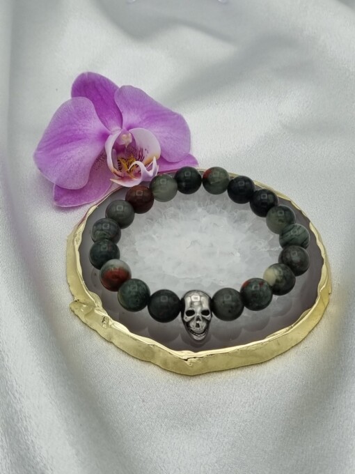 Handgemaakte herenarmband Afrikaans bloedsteen met doodskop