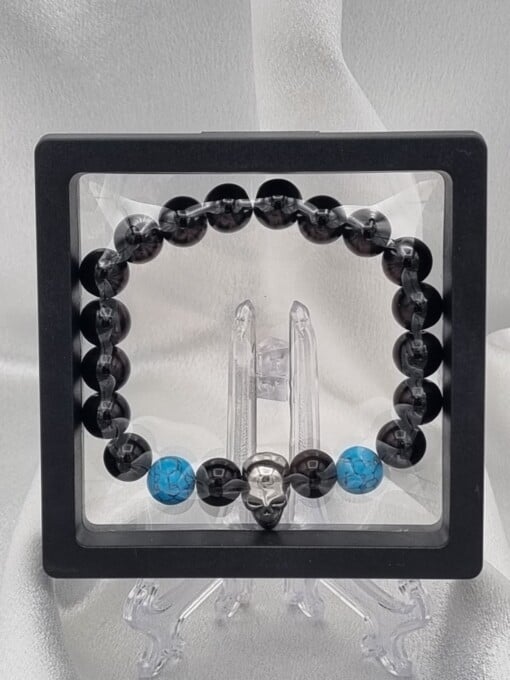 Handgemaakte herenarmband Black Onyx doodskop