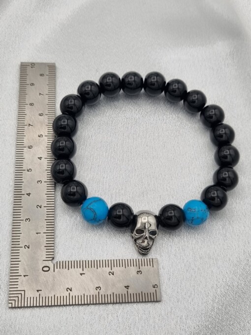 Handgemaakte herenarmband Black Onyx doodskop