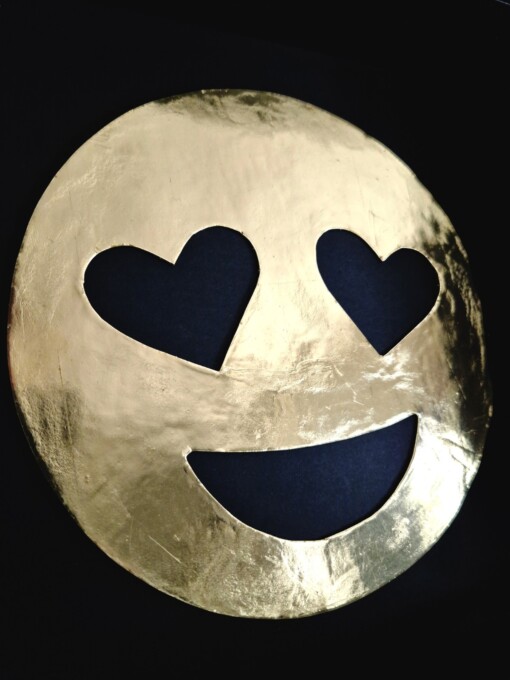 Love smiley emoticon verguld met 23ct goud - popart kunstwerk in lijst