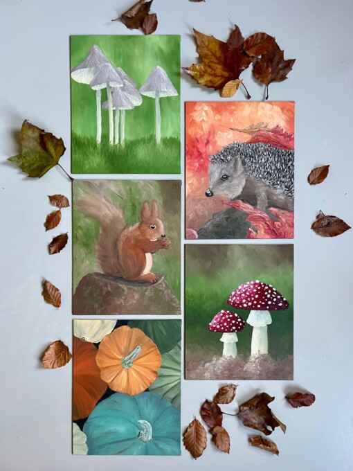 Schilderij "Paddenstoelen" - origineel kunstwerk in olieverf