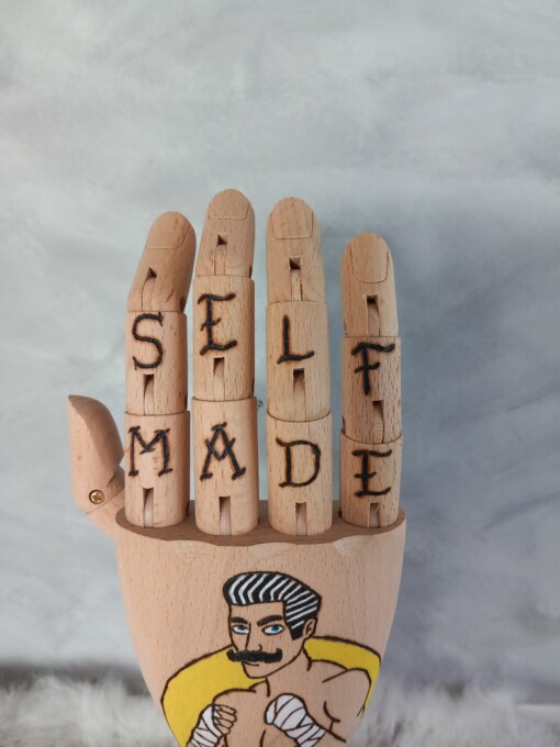 kunst houten Tattoo hand boks man