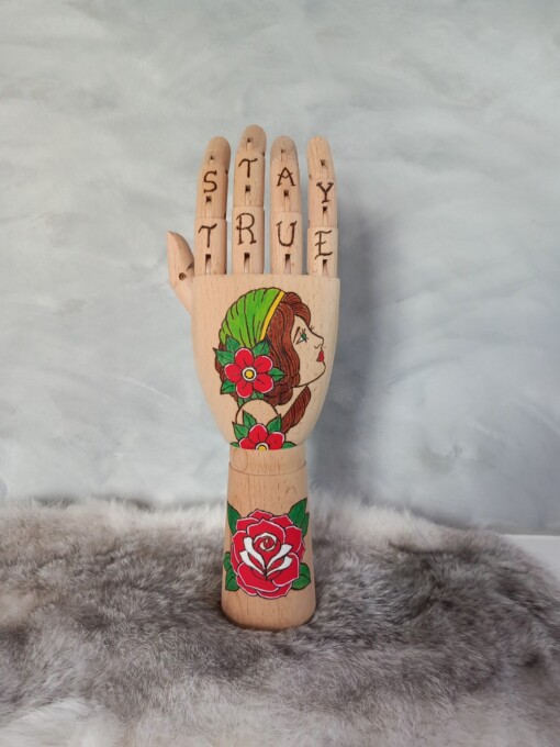 Kunst houten Tattoo hand dame