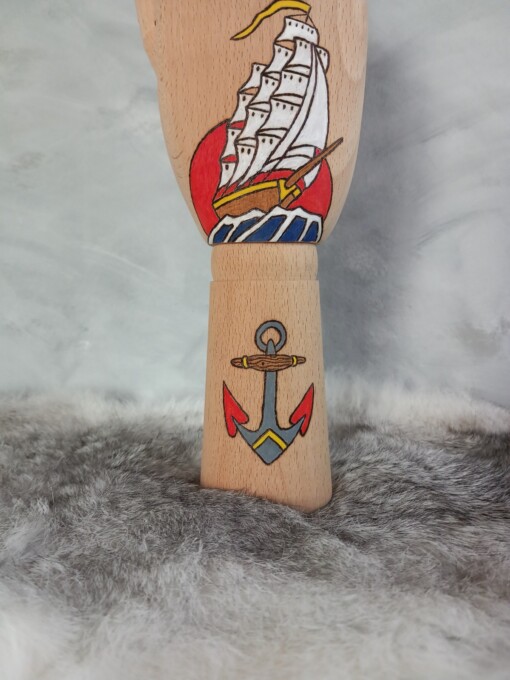 Kunst houten Tattoo hand zeilschip