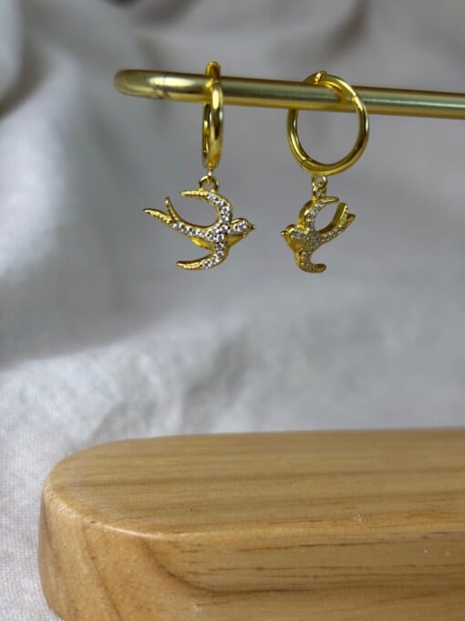 Avela vogel oorringen 925 zilver verguld 18k goud
