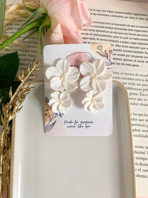 Cay- Dubbele bloemen bruids oorbellen met parels