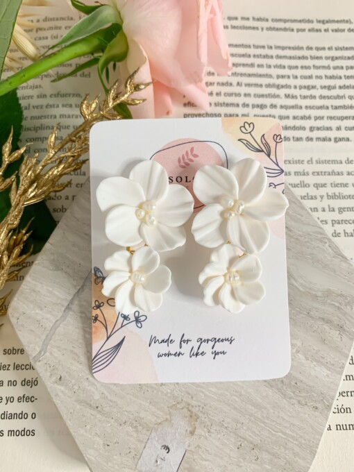 Cay- Dubbele bloemen bruids oorbellen met parels
