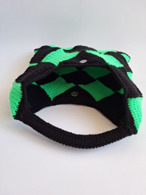 Gehaakte checker handtas 'Zwart en neon groen'