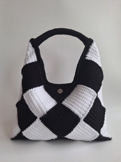 Gehaakte checker handtas 'Black & white'