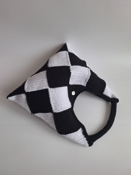 Gehaakte checker handtas 'Black & white'