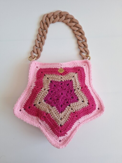 Gehaakte tas 'Pink star'