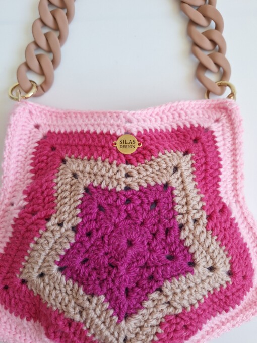 Gehaakte tas 'Pink star'