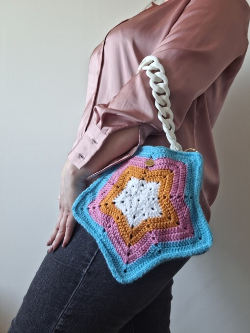 Gehaakte tas 'Turquoise star'