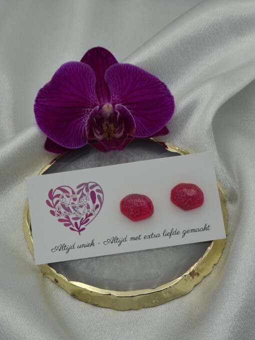Handgemaakte epoxy oorstekers 'kiezel' - roze