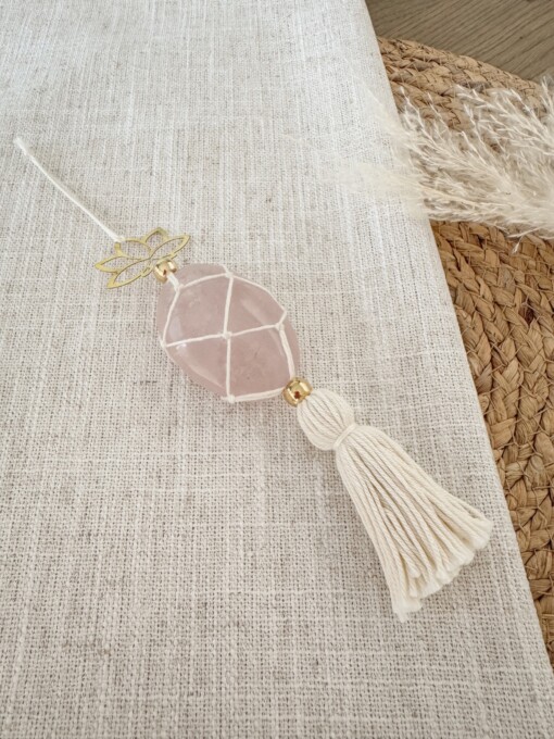 Handgemaakte rozenkwarts hanger. liefde, harmonie en positieve energie