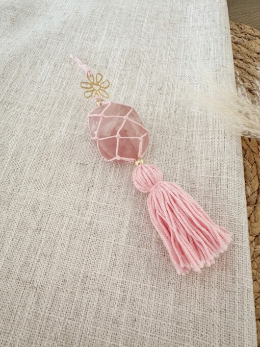 Handgemaakte rozenkwarts hanger. liefde, harmonie en positieve energie