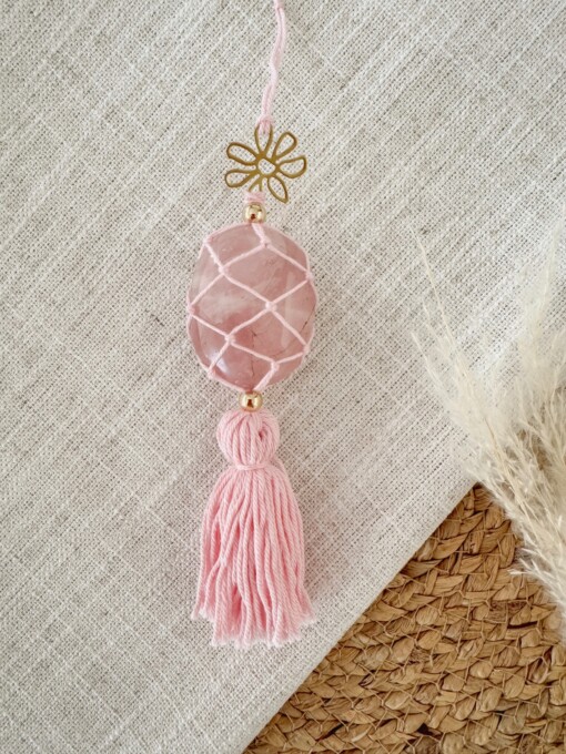 Handgemaakte rozenkwarts hanger. liefde, harmonie en positieve energie