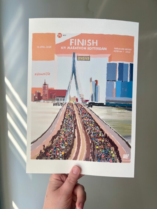 Rotterdam Marathon art print - personaliseerbaar stijl 'finishboog'