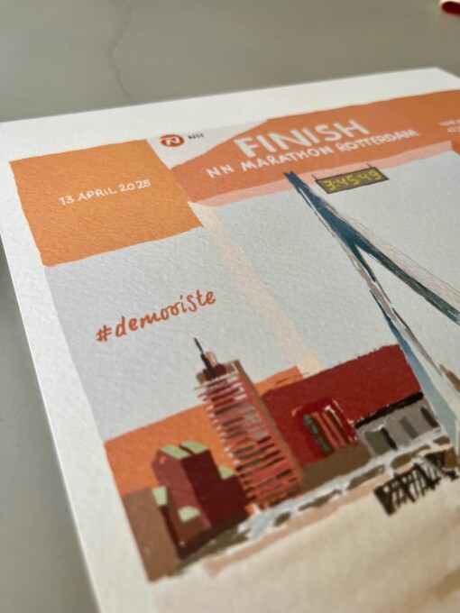 Rotterdam Marathon art print - personaliseerbaar stijl 'finishboog'