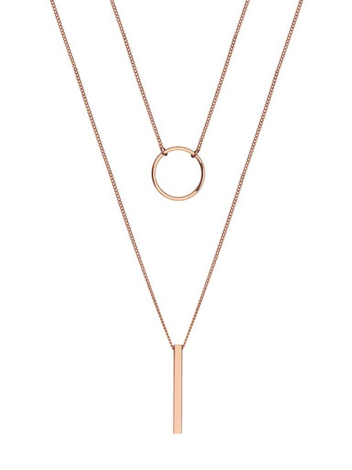 Gold Plated Double Necklace Circle and Rod