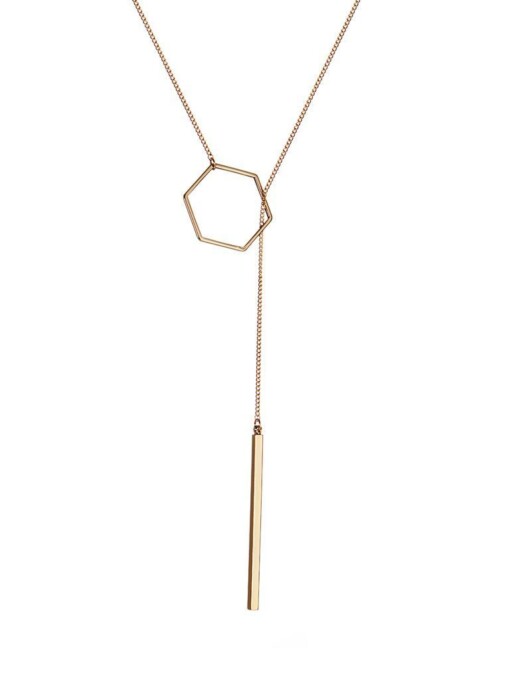 Gold Plated Necklace Hexagon and Rod