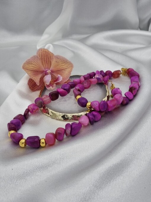 Handgemaakte sieraden set natuursteen - Magenta