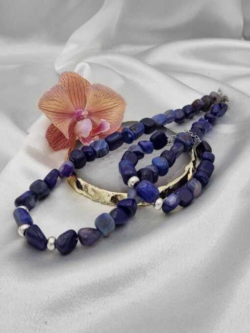 Handgemaakte sieraden set natuursteen - blauw