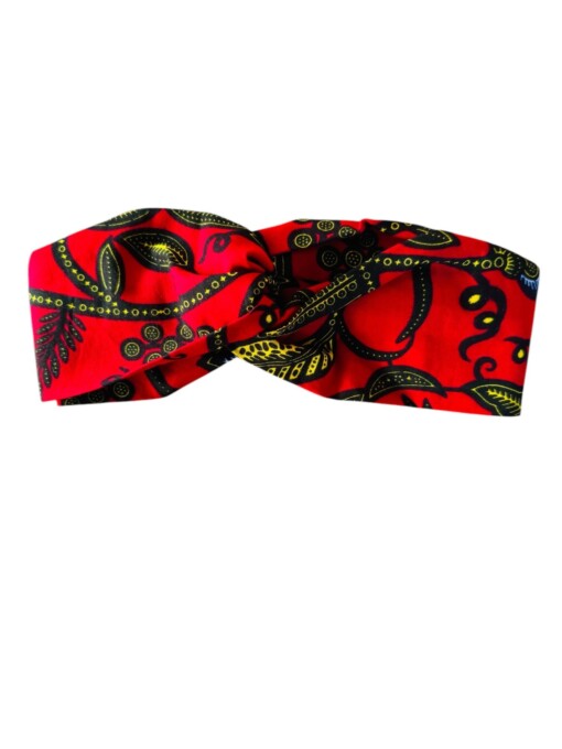 Ikara haarband rood design met geel motief van Afrikaanse katoenen stof