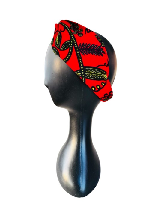 Ikara haarband rood design met geel motief van Afrikaanse katoenen stof